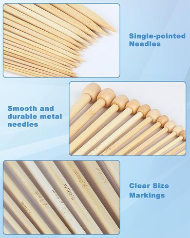 Coopay Knitting Needles Set 86PCS Knitting Kit for Beginners, Crochet Knitting Start Set Includes 9.8" Bamboo Knitting Needle Set (2-10mm), Metal Crochet Hooks Set (0.6-10mm) & Crochet Accessories in Saudi Arabia