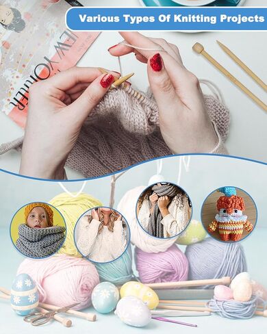 Coopay Knitting Needles Set 86PCS Knitting Kit for Beginners, Crochet Knitting Start Set Includes 9.8" Bamboo Knitting Needle Set (2-10mm), Metal Crochet Hooks Set (0.6-10mm) & Crochet Accessories in Saudi Arabia
