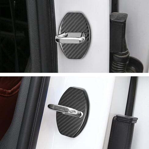 TOMALL 4 قطع قفل باب السيارة غطاء واقي متوافق مع Audi A1 A3 A4 A5 A6 A7 A8 Q3 Q5 Q7 S3 S4 S6 S7 S8 SQ5 ملحقات الفولاذ المقاوم للصدأ قفل باب السيارة نمط رياضي (ألياف الكربون) in Kuwait