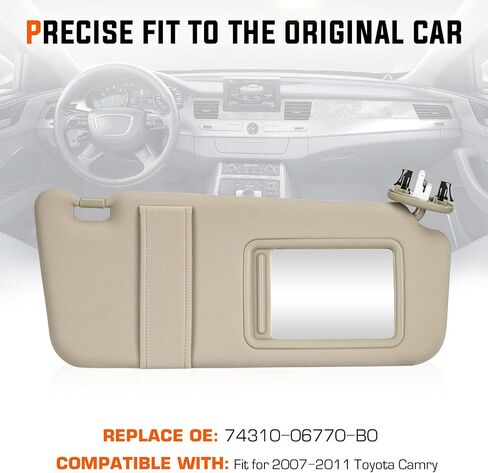 Youxmoto Sun Visor Left Driver Side for Toyota Camry with Sunroof 2007 2008 2009 2010 2011, Beige Sun Visor Replaces# 74320-06800-B0, with Vanity Mirror and Light in Saudi Arabia