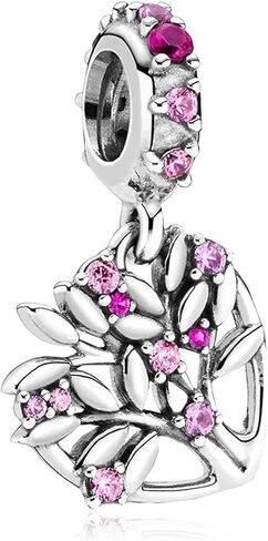 دلايات متدلية على شكل شجرة عائلة على شكل قلب وردي من الفضة الإسترليني عيار 925 مع زركونيا مكعب للأساور in Kuwait