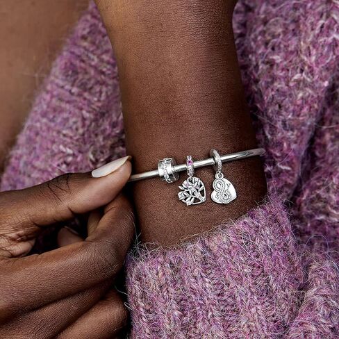 دلايات متدلية على شكل شجرة عائلة على شكل قلب وردي من الفضة الإسترليني عيار 925 مع زركونيا مكعب للأساور in Kuwait