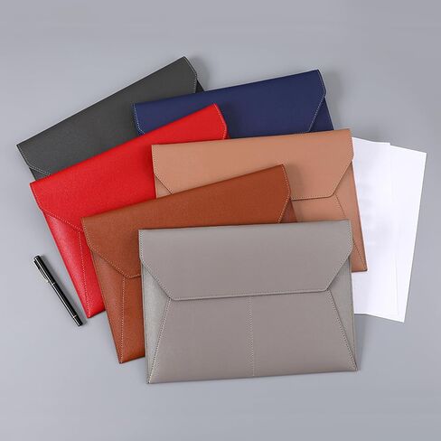 PU Leather A4 File Folder Document Holder with 3 Pockets Waterproof Stylish Envelope Folder Case with Snap Closure (Gray) in Saudi Arabia