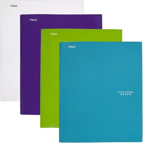 Five Star 2 Pocket Folder with Prong Fasteners, Folders with Pockets, Teal, White, Purple, Lime, 4 Pack (38104) in Saudi Arabia