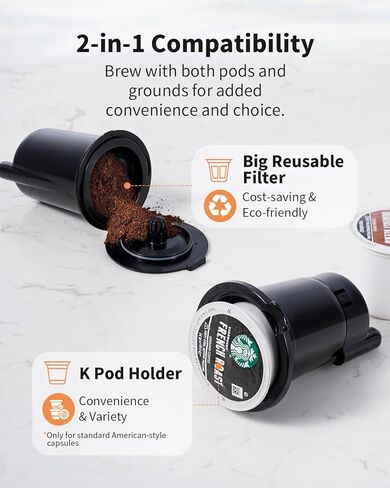 ماكينة صنع القهوة الساخنة والمثلجة مع إعداد جريء، ماكينة صنع القهوة الفردية لكوب K وأرضياته، أحجام المشروب 6-14 أونصة، خزان مياه قابل للإزالة 50 أونصة، ماكينة صنع القهوة بكوب واحد مع فلتر قابل لإعادة الاستخدام، أسود in Kuwait