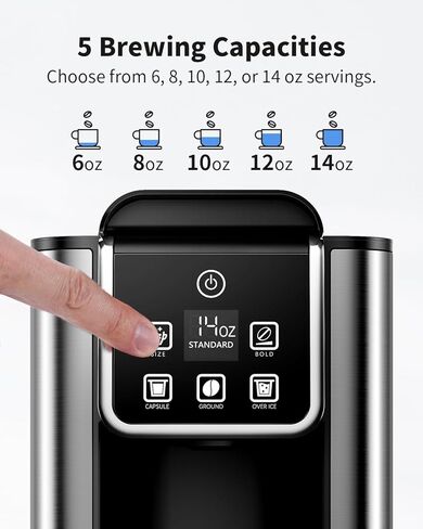 ماكينة صنع القهوة الساخنة والمثلجة مع إعداد جريء، ماكينة صنع القهوة الفردية لكوب K وأرضياته، أحجام المشروب 6-14 أونصة، خزان مياه قابل للإزالة 50 أونصة، ماكينة صنع القهوة بكوب واحد مع فلتر قابل لإعادة الاستخدام، أسود in Kuwait