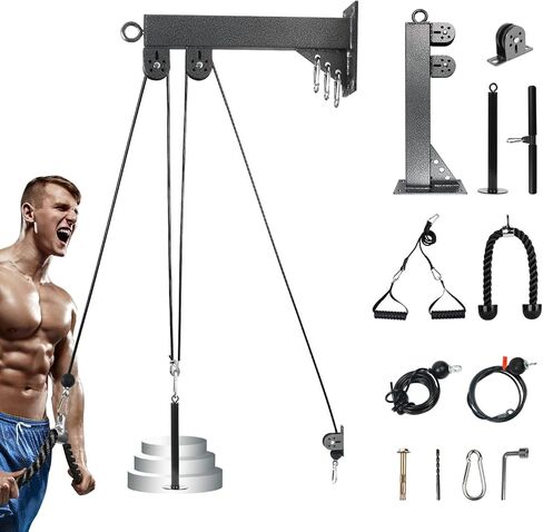 TRENDBOX نظام بكرة الصالة الرياضية ثلاثية الرؤوس حبل سحب إلى أسفل آلة كابل التدريب، مرفقات منسدلة LAT للمنزل والصالات الرياضية in Kuwait