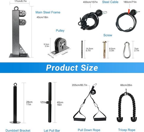 TRENDBOX نظام بكرة الصالة الرياضية ثلاثية الرؤوس حبل سحب إلى أسفل آلة كابل التدريب، مرفقات منسدلة LAT للمنزل والصالات الرياضية in Kuwait