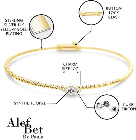 سوار تميمة عين الشر للنساء مطلي بالذهب الأصفر عيار 14 قيراط، مقاس قياسي in Kuwait