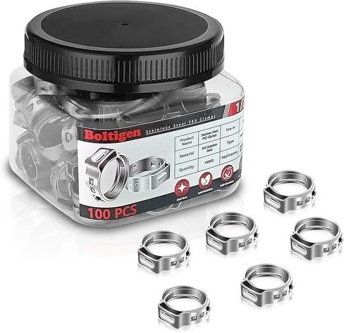 Boltigen 100Pack 1/2inch PEX Cinch Clamp Rings, Stainless Steel Pex Cinch Clamps, 1/2"PEX B Crimp Rings for Pipe Tubing Connection in Saudi Arabia
