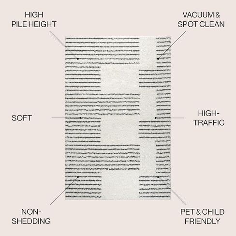 JONATHAN Y MOH407A-8 Petra Abstract Stripe Geometric Shag Indoor Area-Rug Bohemian Contemporary Glam Easy-Cleaning Bedroom Kitchen Living Room Non Shedding, 8 X 10, White/Black in Saudi Arabia