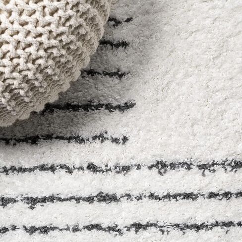 JONATHAN Y MOH407A-8 Petra Abstract Stripe Geometric Shag Indoor Area-Rug Bohemian Contemporary Glam Easy-Cleaning Bedroom Kitchen Living Room Non Shedding, 8 X 10, White/Black in Saudi Arabia