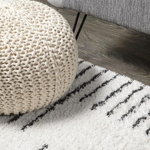 JONATHAN Y MOH407A-8 Petra Abstract Stripe Geometric Shag Indoor Area-Rug Bohemian Contemporary Glam Easy-Cleaning Bedroom Kitchen Living Room Non Shedding, 8 X 10, White/Black in Saudi Arabia