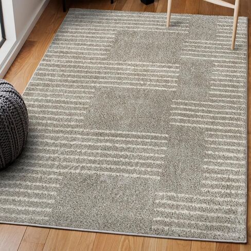 JONATHAN Y MOH407A-8 Petra Abstract Stripe Geometric Shag Indoor Area-Rug Bohemian Contemporary Glam Easy-Cleaning Bedroom Kitchen Living Room Non Shedding, 8 X 10, White/Black in Saudi Arabia
