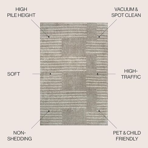JONATHAN Y MOH407A-8 Petra Abstract Stripe Geometric Shag Indoor Area-Rug Bohemian Contemporary Glam Easy-Cleaning Bedroom Kitchen Living Room Non Shedding, 8 X 10, White/Black in Saudi Arabia