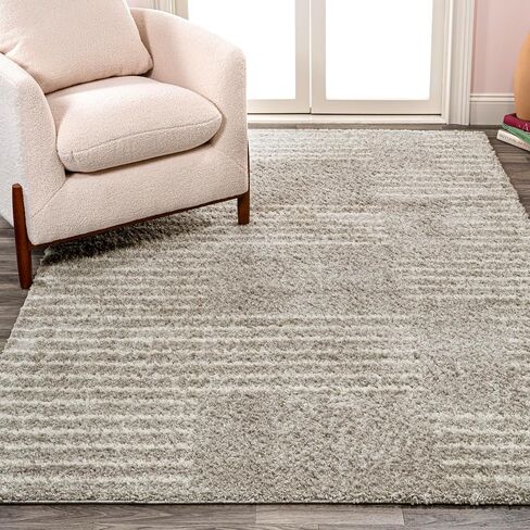 JONATHAN Y MOH407A-8 Petra Abstract Stripe Geometric Shag Indoor Area-Rug Bohemian Contemporary Glam Easy-Cleaning Bedroom Kitchen Living Room Non Shedding, 8 X 10, White/Black in Saudi Arabia