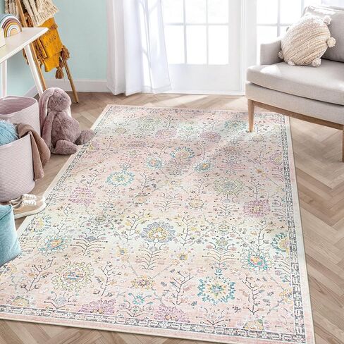 Lahome Boho Area Rug, 5x7 Living Room Area Rug Boho Rugs for Bedroom Aesthetic Soft Large Floral Rug, Machine Washable Rugs 5x7 Non Slip Non Shedding Indoor Carpet for Living Dining Room in Saudi Arabia