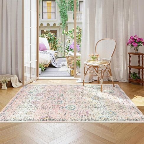 Lahome Boho Area Rug, 5x7 Living Room Area Rug Boho Rugs for Bedroom Aesthetic Soft Large Floral Rug, Machine Washable Rugs 5x7 Non Slip Non Shedding Indoor Carpet for Living Dining Room in Saudi Arabia