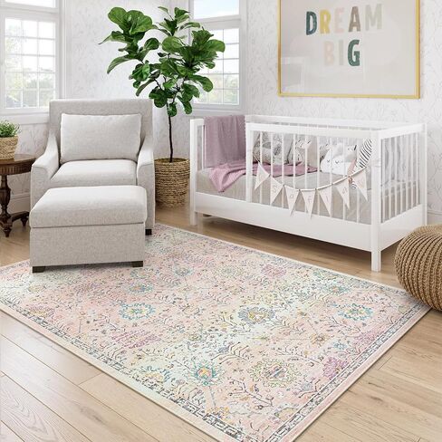 Lahome Boho Area Rug, 5x7 Living Room Area Rug Boho Rugs for Bedroom Aesthetic Soft Large Floral Rug, Machine Washable Rugs 5x7 Non Slip Non Shedding Indoor Carpet for Living Dining Room in Saudi Arabia