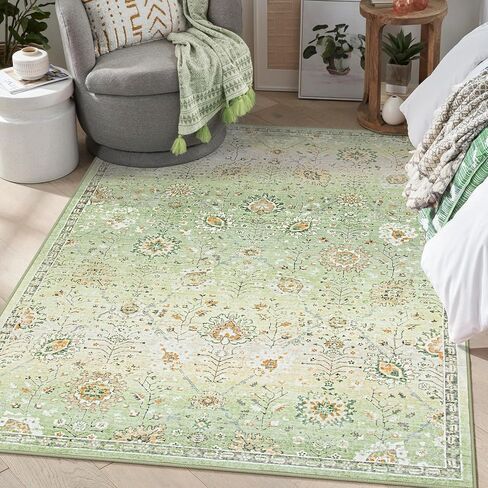 Lahome Boho Area Rug, 5x7 Living Room Area Rug Boho Rugs for Bedroom Aesthetic Soft Large Floral Rug, Machine Washable Rugs 5x7 Non Slip Non Shedding Indoor Carpet for Living Dining Room in Saudi Arabia