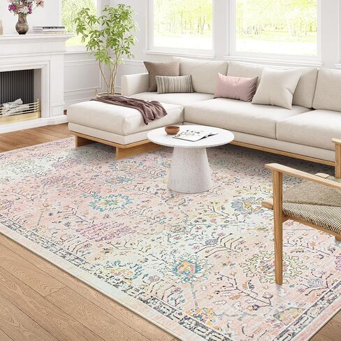 Lahome Boho Area Rug, 5x7 Living Room Area Rug Boho Rugs for Bedroom Aesthetic Soft Large Floral Rug, Machine Washable Rugs 5x7 Non Slip Non Shedding Indoor Carpet for Living Dining Room in Saudi Arabia