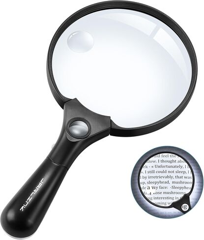 JARLINK Large Magnifying Glass with Light, 10X 20X 45X Illuminated Handheld Magnifier with 3 LED Lights for Seniors Reading, Inspection Coins Jewelry, Exploring, Black in Saudi Arabia