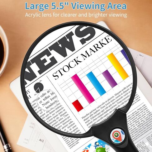 JARLINK Large Magnifying Glass with Light, 10X 20X 45X Illuminated Handheld Magnifier with 3 LED Lights for Seniors Reading, Inspection Coins Jewelry, Exploring, Black in Saudi Arabia