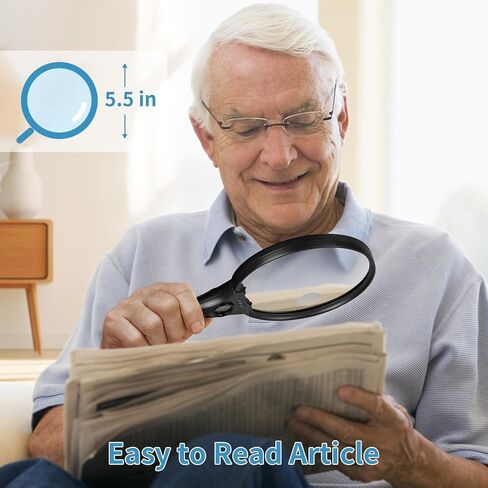 JARLINK Large Magnifying Glass with Light, 10X 20X 45X Illuminated Handheld Magnifier with 3 LED Lights for Seniors Reading, Inspection Coins Jewelry, Exploring, Black in Saudi Arabia