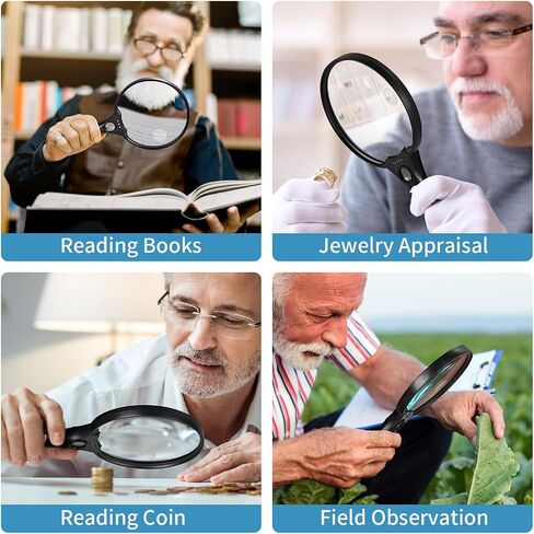 JARLINK Large Magnifying Glass with Light, 10X 20X 45X Illuminated Handheld Magnifier with 3 LED Lights for Seniors Reading, Inspection Coins Jewelry, Exploring, Black in Saudi Arabia