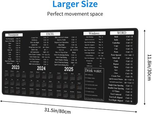 Computer Office Power Point Excel Word Shortcut Keys Mouse Pad 11.8x31.5 in Big Extended Non-Slip Rubber Base Mousepad with Stitched Edges Gaming Pc Desktop Large Mouse Pad in Saudi Arabia