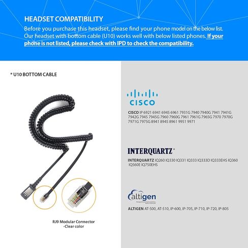 IPD U10P-S Bottom Headphone Adapter Phone Cord Cable Compatible with Yealink, Snom,Grandstream & LG IP Phones U10P-S Bottom with RJ9 Cord Jack in Saudi Arabia