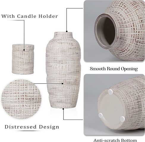 TERESA'S COLLECTIONS Large Ceramic Terracotta Vases, Farmhouse Decorative Vase for Home Decor, Rustic Vases with Candle Holder for Living Room, Table Centerpiece, Gift for Fathers Day, 11 inch in Kuwait