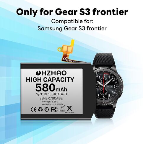بطارية لجهاز Samsung Gear S3 Frontier بقدرة 580 مللي أمبير (SM-R760) 2024، ترقية عالية السعة، بطارية بديلة لـ SM-R770، BR760، R765، EB-BR760ABE، GH43-04699A مع مجموعة أدوات إصلاح احترافية in Kuwait