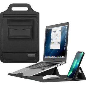 IVY 11 12 Inch Portable Laptops Sleeves with Handbag Laptop Stand Phone Holder Storage Bag Mouse Pad for Macbook Air Surface HP Lenovo Dell ASUS Acer Samsung Laptops Bag Case Cover - Black