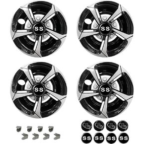 Golf Cart SS Wheel Covers Hub Caps for EZGO Club Car Yamaha 8 Inch Hubcaps for Golf Cart, Set of 4, Black and Silver