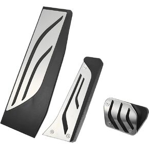 X AUTOHAUX 3Pcs Accelerator Pedal and Brake Pedal Cover Set for BMW 1 2 3 4 Series F20 F21 F22 F23 F30 F31 F32 F33 F34 F36 Metal Rubber Silver Tone Black