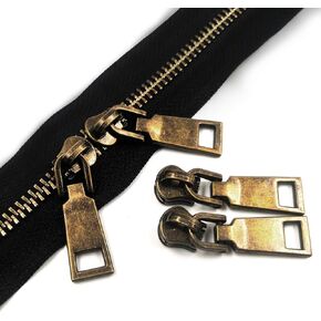 YIXI-SBest #5 Metal Zippers 4 Yards Sewing Zippers Bulk DIY Zipper by The Yard Bulk with 10PCS Slider-Long Zippers for Tailor Sewing Crafts Bag (Anti-Brass Teeth Black Tape)