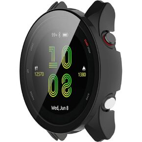 Compatible for Garmin Forerunner 255 Full Coverage PC Protective Case Cover Tempered Glass Screen Protector(Black)