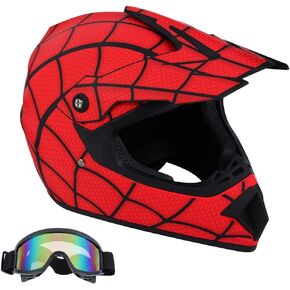 Dirt Bike Helmets Motocross Helmet Spiderman Style ATV Helmet with Goggles for Unisex Youth Kids DOT/FMVSS 218 Approved