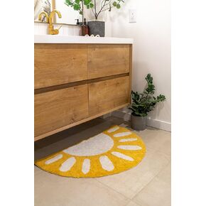 BIEN BEAU Sunshine Half Moon Rug, Sunset Bedroom Rug, Semi Circle Bath mat, Yellow Slip Resistant Kids Bathroom Rug, Cotton 36" x20"…