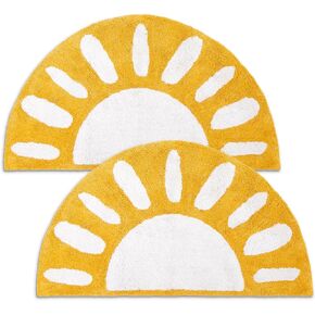 BIEN BEAU Sunshine Half Moon Rug, Sunset Bedroom Rug, Semi Circle Bath mat, Yellow Slip Resistant Kids Bathroom Rug, Cotton 36" x20"…