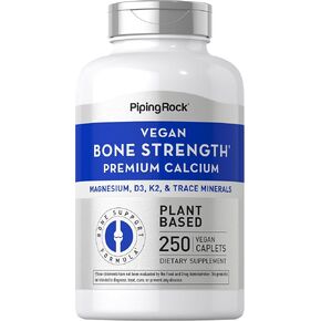Piping Rock Bone Strength Algae Supplement | 250 Caplets | Plant Based Calcium with Vitamin K2, D3, Magnesium | Vegan, Non-GMO, Gluten Free