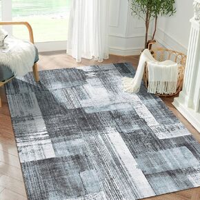 Washable Rug Modern Samll Area Rug 2x3 Low Pile Washble Area Rug, Thin Living Room Rug with Non Slip Backing Stain Resistant Front Door Rug Abstract Machine Washble Rug for Home, Blue&Beige