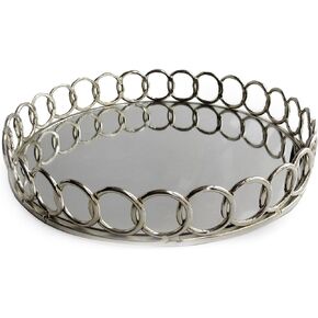American Atelier Looped Round Mirror Tray Decorative Beautiful Mirror Valet Catchall for Jewelry, Perfume, Toiletries or Makeup Ideal for Dresser, Vanity, Table, Bathroom & More