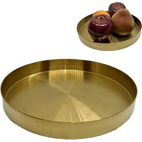 | 8.5 inch Stainless Steel Decorative Round Tray | Metal Plate for Home Décor and Candles | Jewelry Dish Makeup Organizer | Platter Candleholder Perfume Flowers Table Centerpiece (Black)