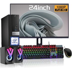 DELL OptiPlex 5040 SFF Desktop Computer 23.8" FHD Monitor PC Set, Inter Core i5-6500 up to 3.6GHz, 8GB RAM 256GB SSD, RGB Speakers, RGB Keyboard, Mouse, WiFi, BT, Windows 10 Pro(Renewed)