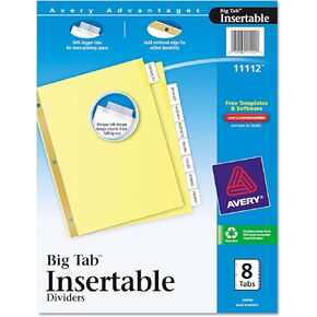 Avery 11112 Big Tab Insertable Dividers, 8-1/2-Inch x 11-Inch , Clear Tabs, 8 Tabs/Set