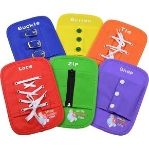 Little Chubby One Busy Board Set - 8x10 Inches - Learning Activity Toy - Educational, Helps Develop Motor & Dress Skills - Color, Hand Eye Coordination - Learn to Button, Buckle, Zip, Snap, Lace & Tie