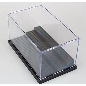 KENGEL® 10x5x6 Inch Assembly Transparent Clear Acrylic Display Dustproof Protection 3 Steps Showcase Case Box Black Base for Lego Minifigures Brick Building Block(Black)
