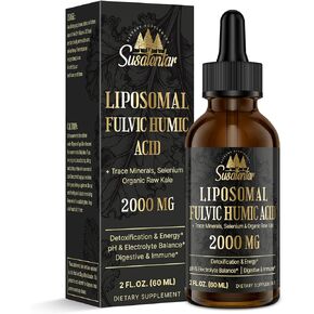 Liposomal Fulvic Humic Acid Drops 2000 MG, Liquid Fulvic Acid Supplement with Humic, Trace Minerals, Selenium & Organic Raw Kale for Energy, Electrolytes, pH Balance, Digestion & Immunity, 4 Oz